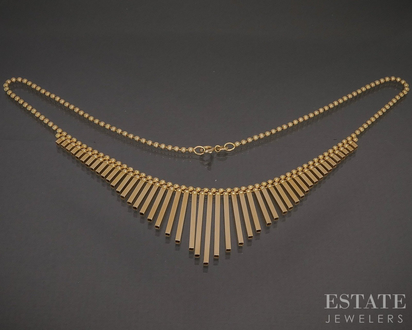 14k Yellow Gold Fringe Bar Beaded Ladies Collar Bib Necklace 17.5g 17"L p20074