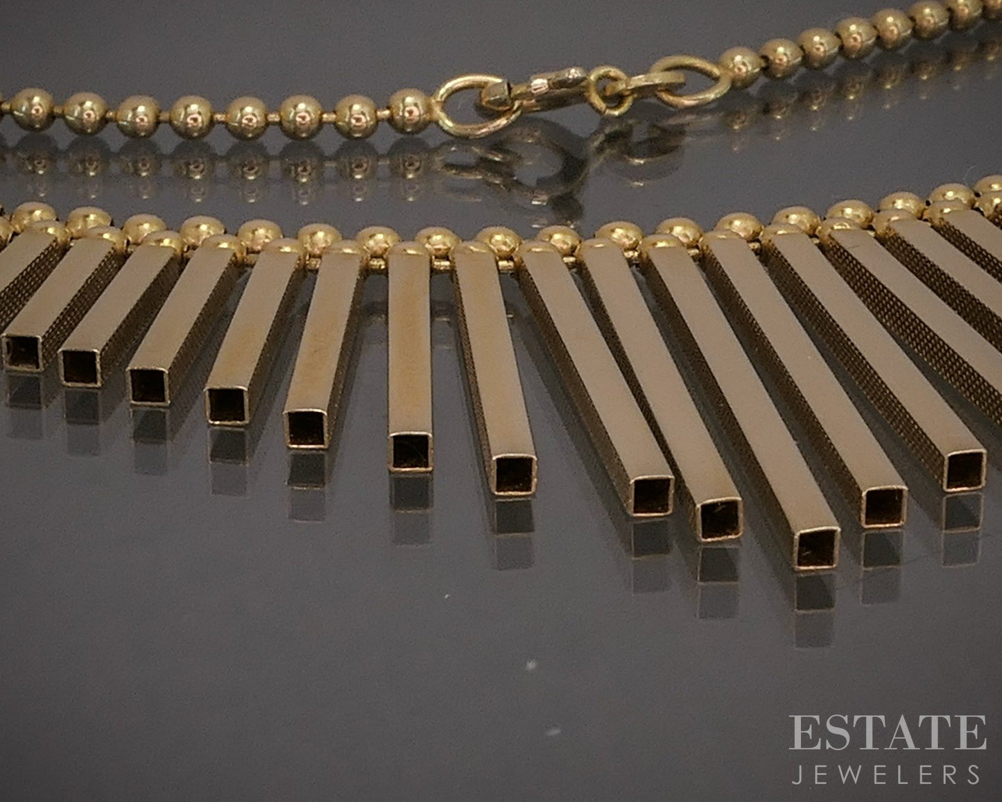 14k Yellow Gold Fringe Bar Beaded Ladies Collar Bib Necklace 17.5g 17"L p20074