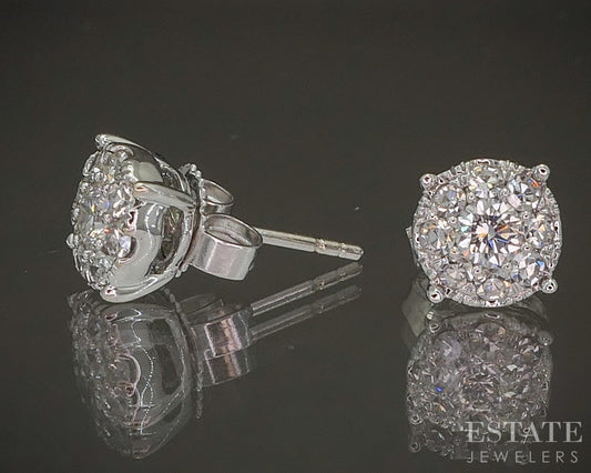 14k White Gold Natural .50ctw Diamond Cluster Stud Earrings 2.1g p19229