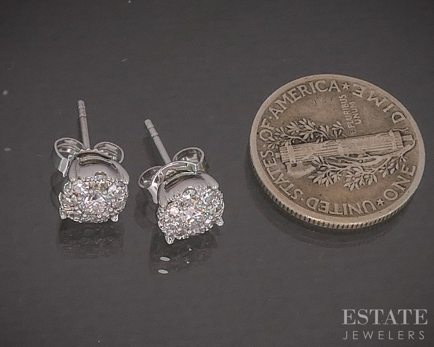 14k White Gold Natural .50ctw Diamond Cluster Stud Earrings 2.1g p19229