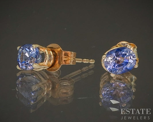 14k Yellow Gold Oval Natural .70ctw Tanzanite Stud Earrings 0.8g p19813