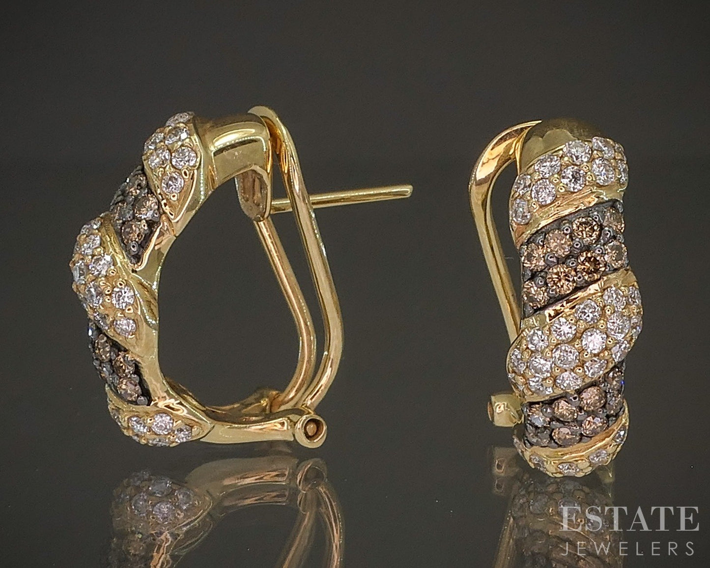 14k Honey Gold LeVian Natural .72ctw Diamond Omega Back Hoop Earrings 7g p18737