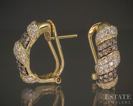 14k Honey Gold LeVian Natural .72ctw Diamond Omega Back Hoop Earrings 7g p18737