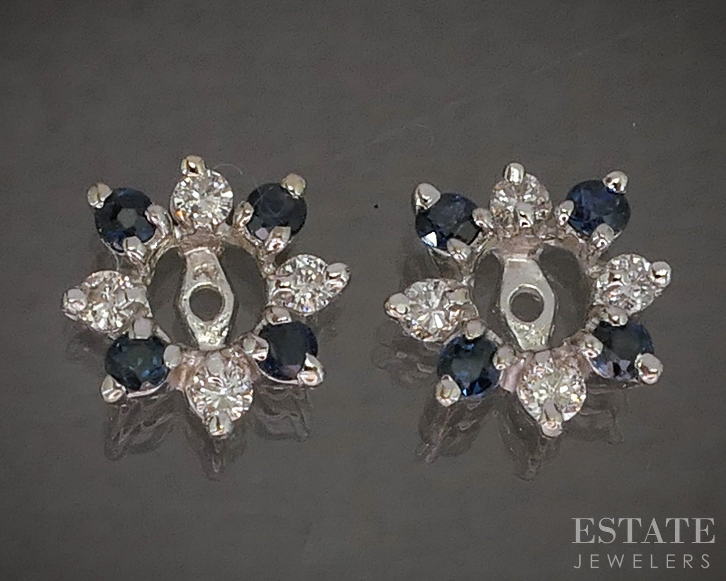 14k White Gold Natural Blue Sapphire & Diamond Stud Earring Enhancers p18936