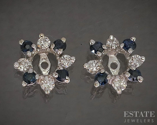 14k White Gold Natural Blue Sapphire & Diamond Stud Earring Enhancers p18936