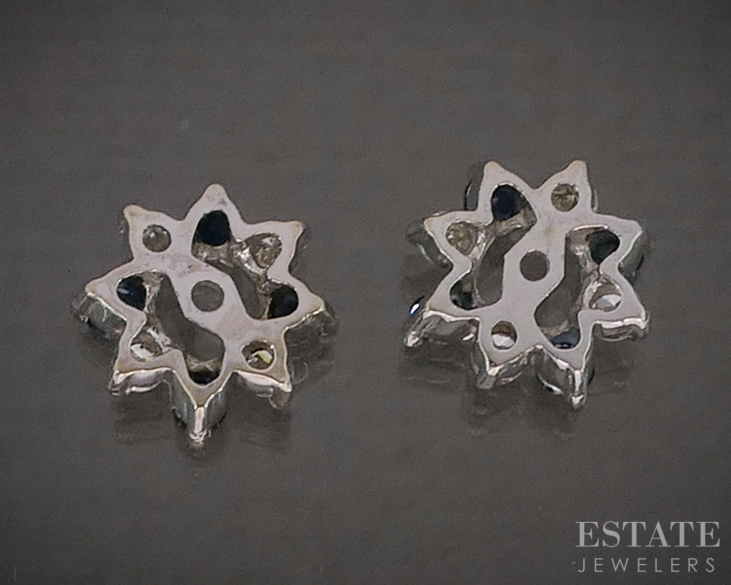 14k White Gold Natural Blue Sapphire & Diamond Stud Earring Enhancers p18936