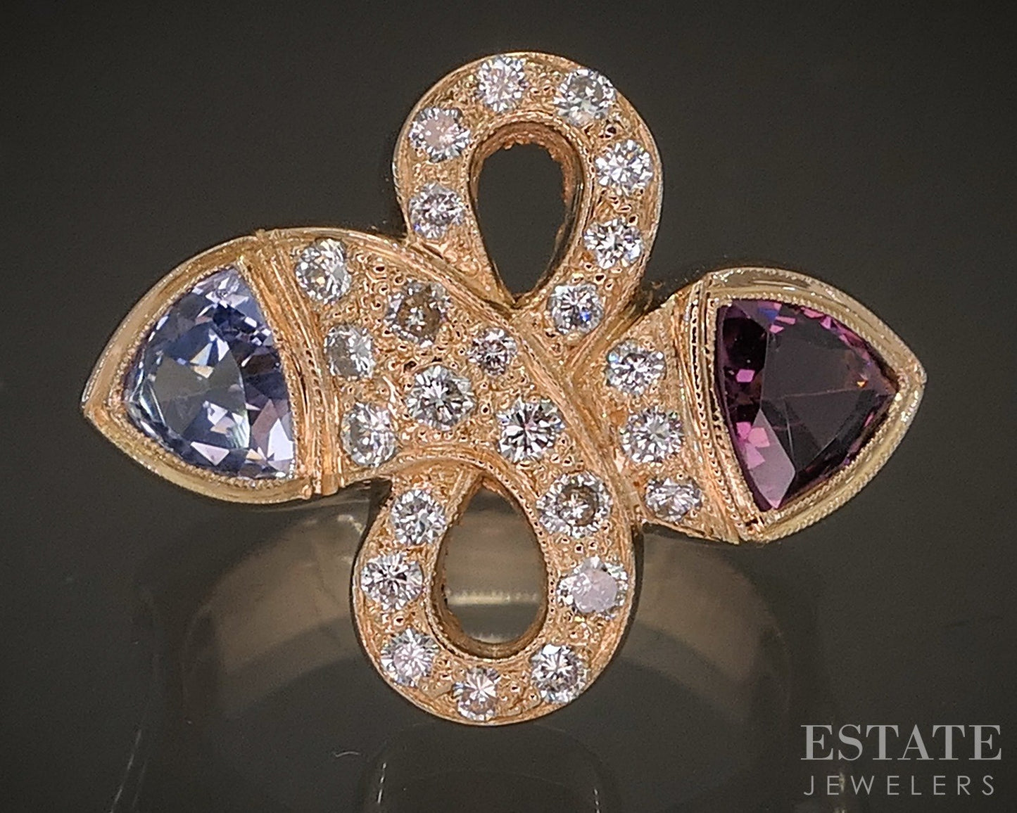 18k Rose Gold Natural Pink Spinel Sapphire & Diamond Cocktail Ring 14g p18603