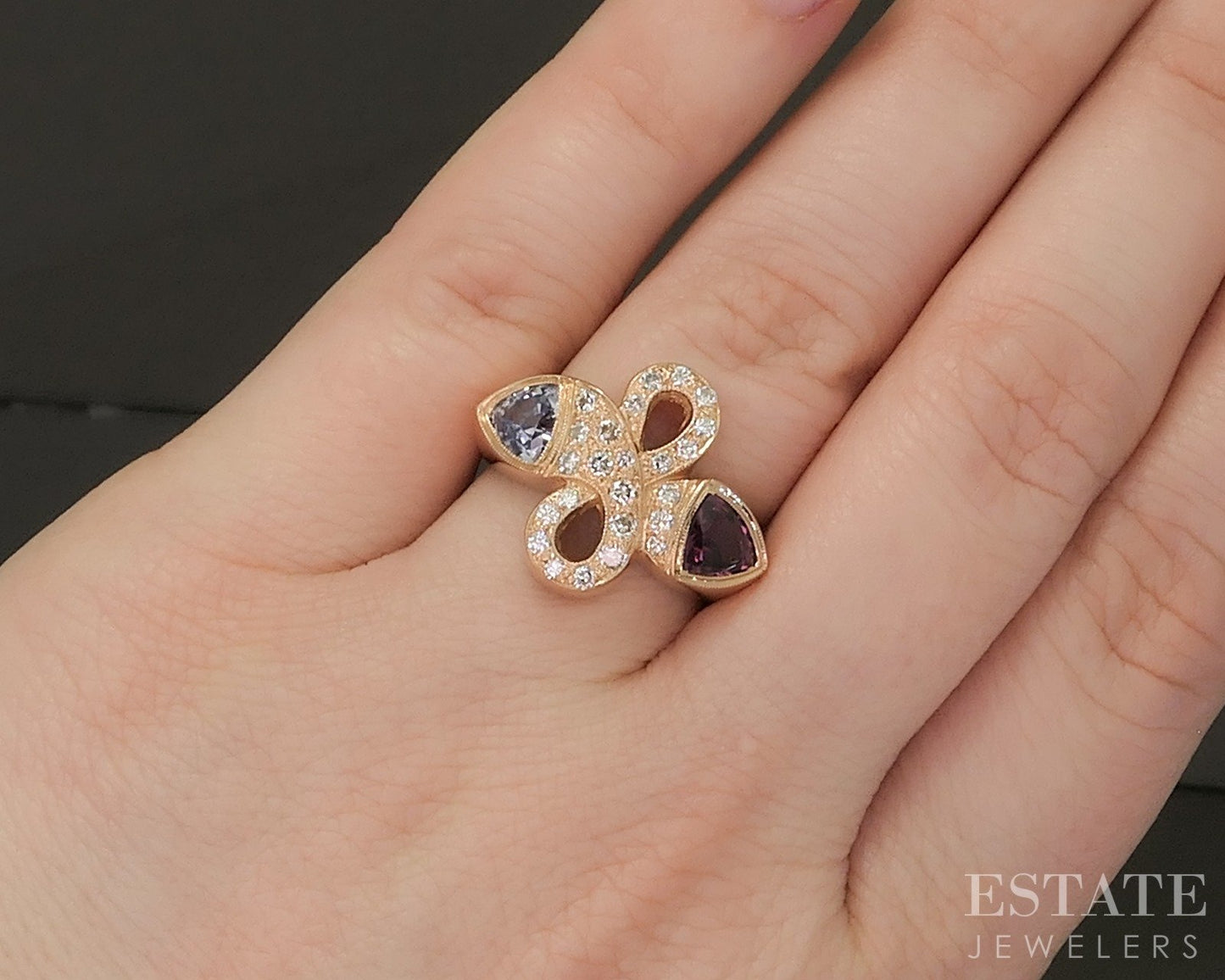 18k Rose Gold Natural Pink Spinel Sapphire & Diamond Cocktail Ring 14g p18603