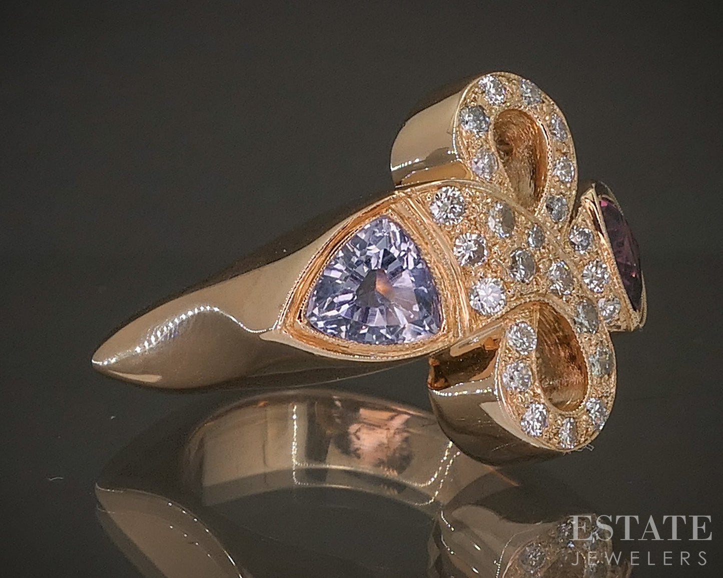 18k Rose Gold Natural Pink Spinel Sapphire & Diamond Cocktail Ring 14g p18603