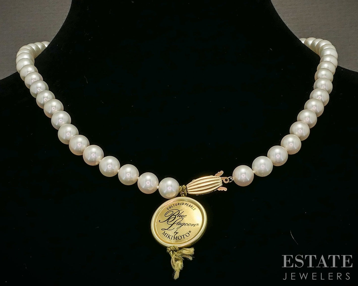 14k Yellow Gold Blue Lagoon Mikimoto 8mm Akoya Pearl Necklace 18"L p18739