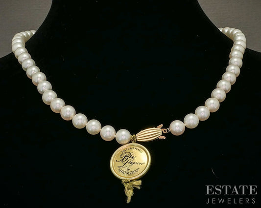 14k Yellow Gold Blue Lagoon Mikimoto 8mm Akoya Pearl Necklace 18"L p18739