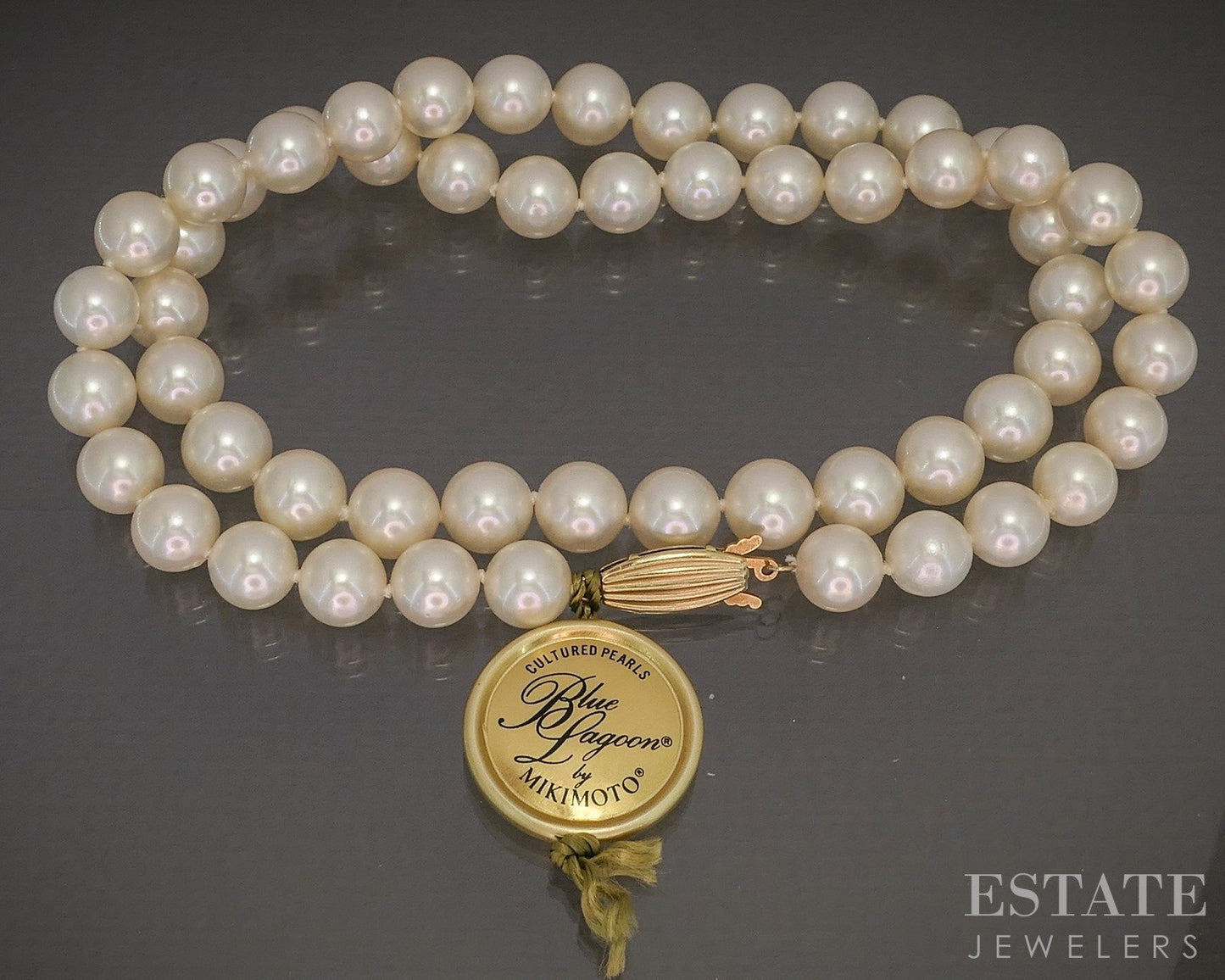 14k Yellow Gold Blue Lagoon Mikimoto 8mm Akoya Pearl Necklace 18"L p18739