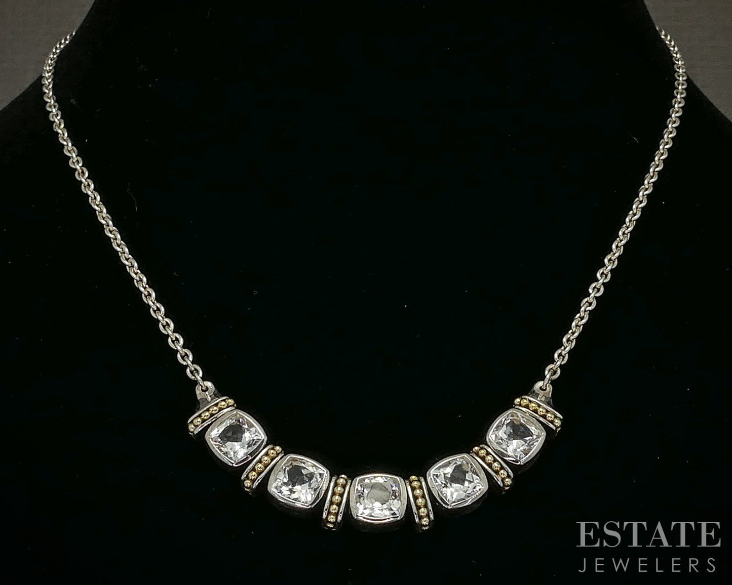 18k & Sterling Silver LAGOS Caviar Rittenhouse White Topaz Necklace 13g p19219