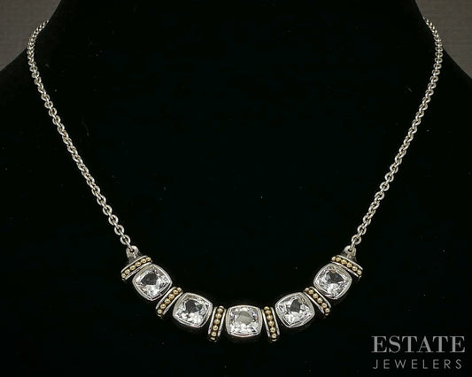 18k & Sterling Silver LAGOS Caviar Rittenhouse White Topaz Necklace 13g p19219