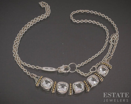 18k & Sterling Silver LAGOS Caviar Rittenhouse White Topaz Necklace 13g p19219