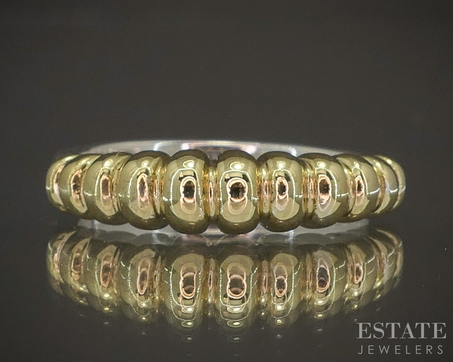 18k & Sterling Lagos Caviar Shrimp Ladies Stacked Band Ring 4.7g p19294