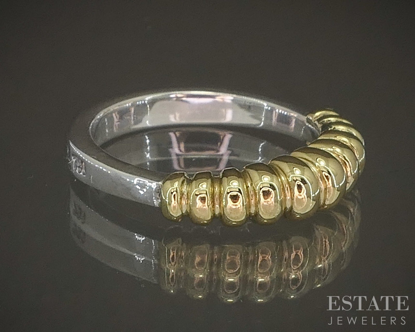 18k & Sterling Lagos Caviar Shrimp Ladies Stacked Band Ring 4.7g p19294