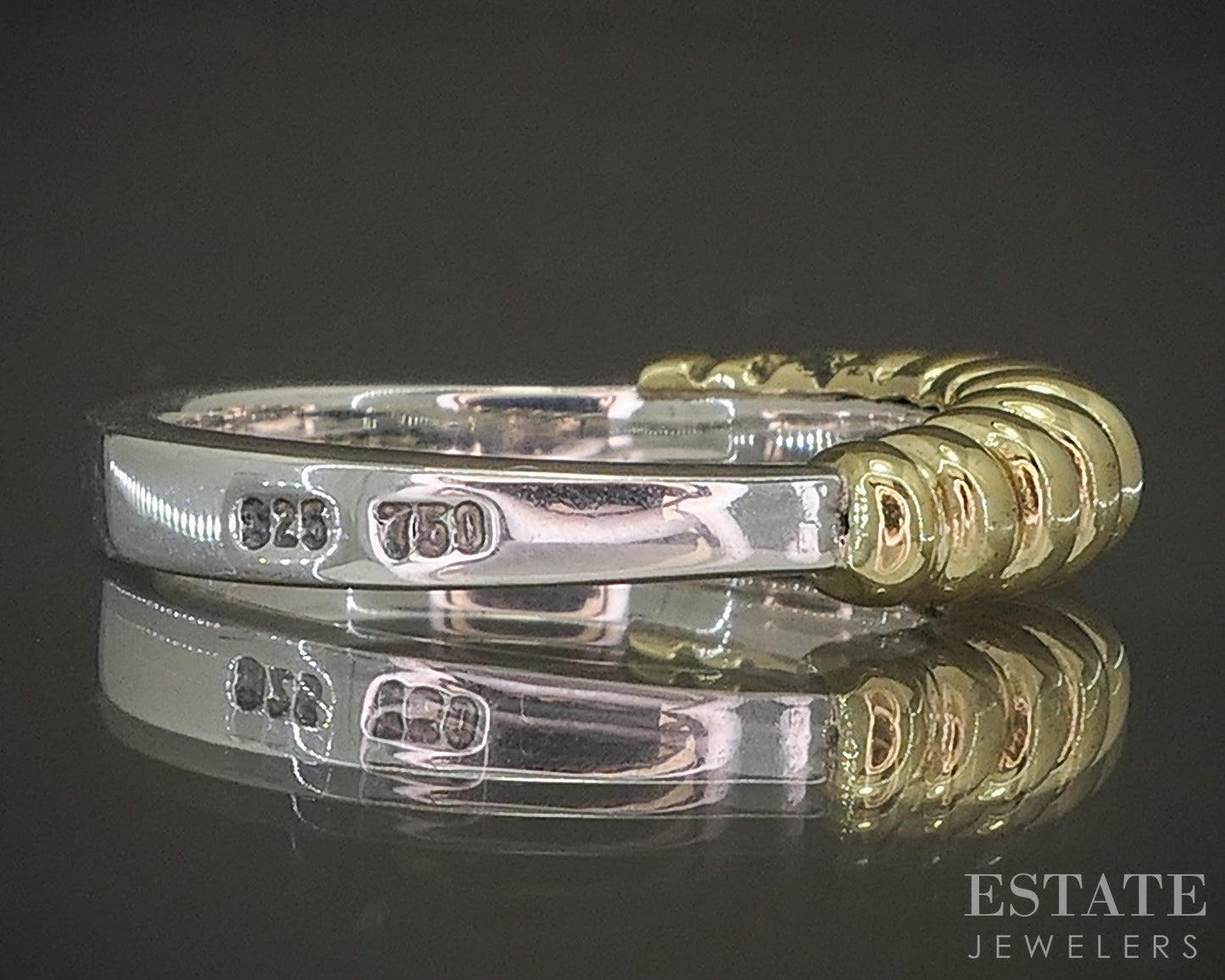 18k & Sterling Lagos Caviar Shrimp Ladies Stacked Band Ring 4.7g p19294