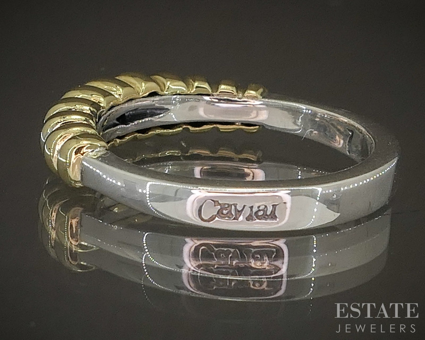 18k & Sterling Lagos Caviar Shrimp Ladies Stacked Band Ring 4.7g p19294