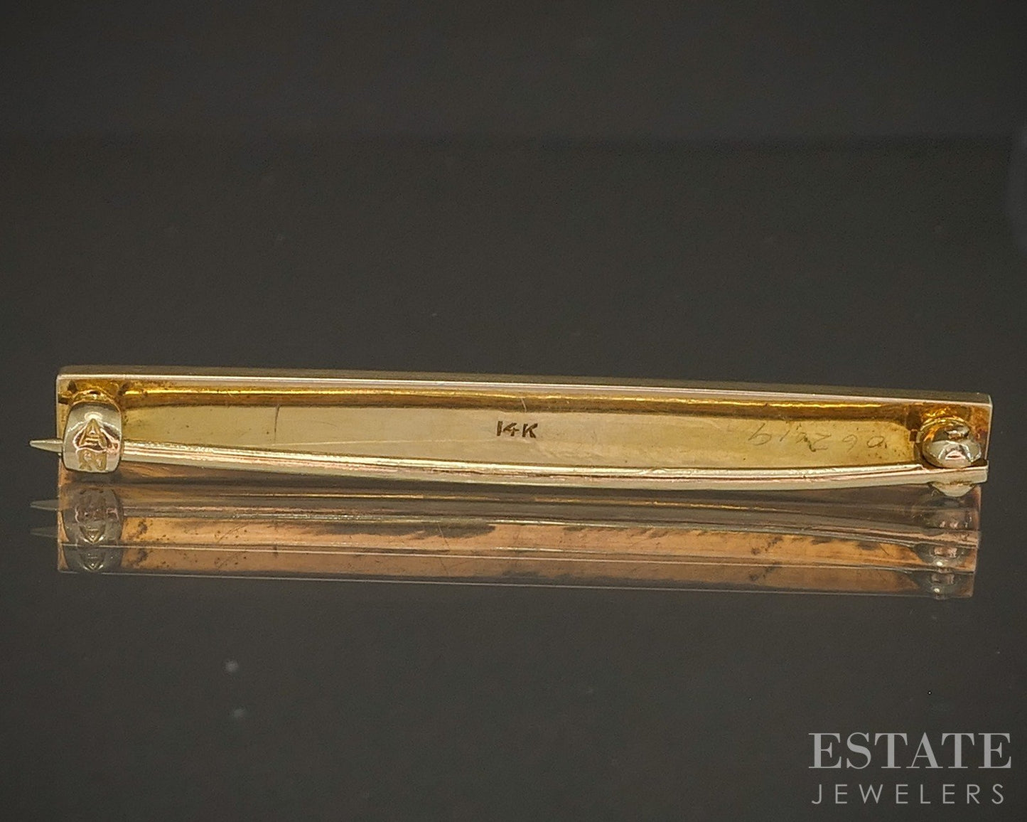 Antique 14k Yellow Gold Enameled Seed Pearl Bar Pin Brooch 2.9g p19147