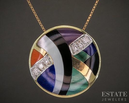 14k Yellow Gold Asch Grossbardt Double Sided Circle Necklace 6g 18"L p19220