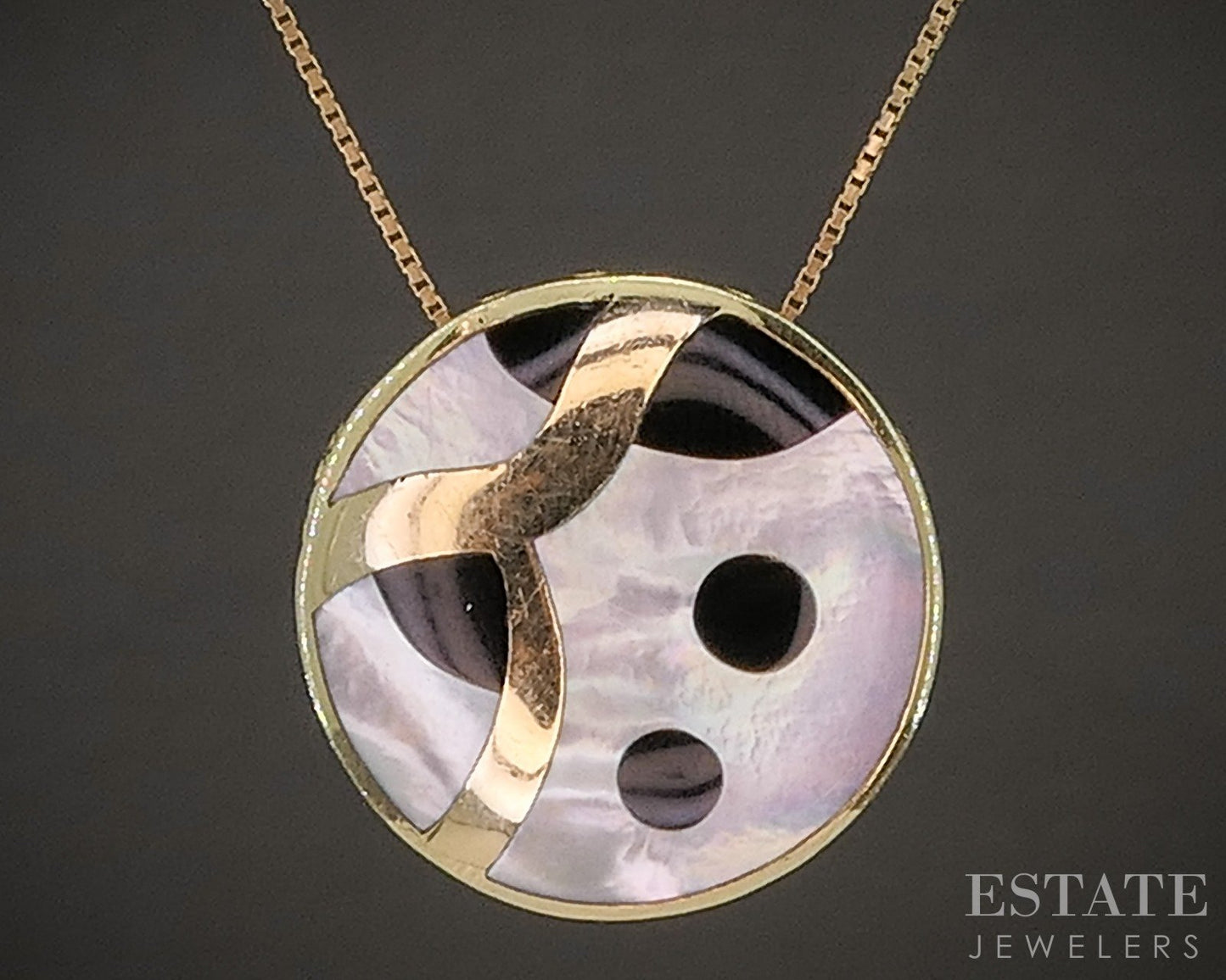 14k Yellow Gold Asch Grossbardt Double Sided Circle Necklace 6g 18"L p19220