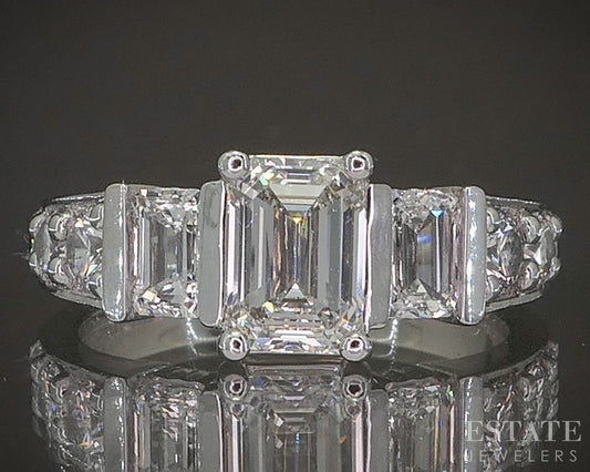 19k White Gold IGI Lab Created Emerald 2.03ctw Diamond Engagement Ring p20059