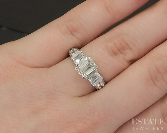 19k White Gold IGI Lab Created Emerald 2.03ctw Diamond Engagement Ring p20059