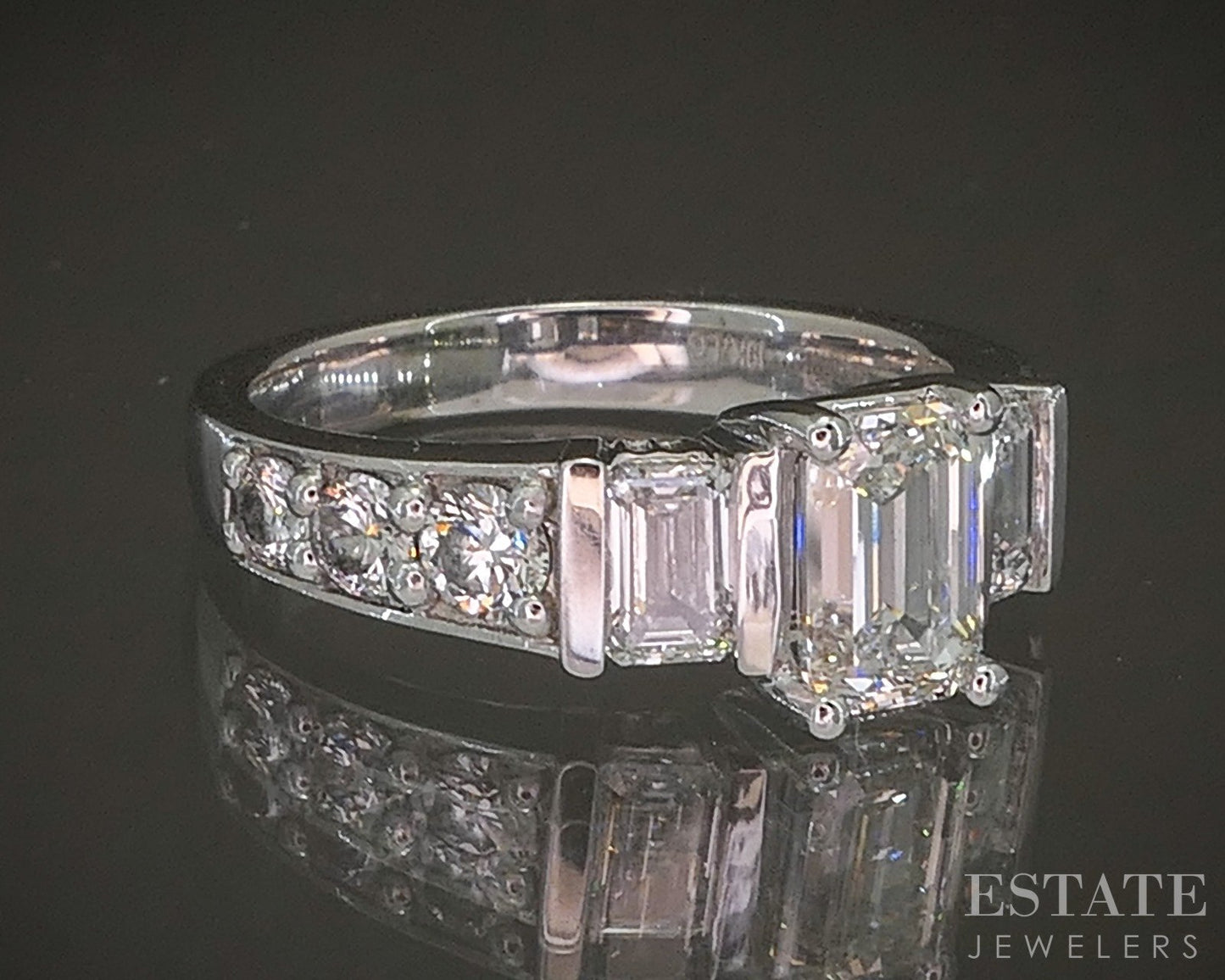 19k White Gold IGI Lab Created Emerald 2.03ctw Diamond Engagement Ring p20059