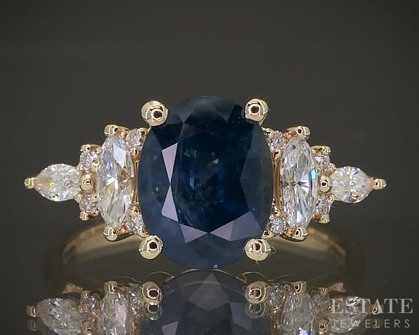 New 14k Yellow Gold 2.42ct Oval Blue Sapphire Engagement Ring p23522