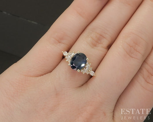 New 14k Yellow Gold 2.42ct Oval Blue Sapphire Engagement Ring p23522