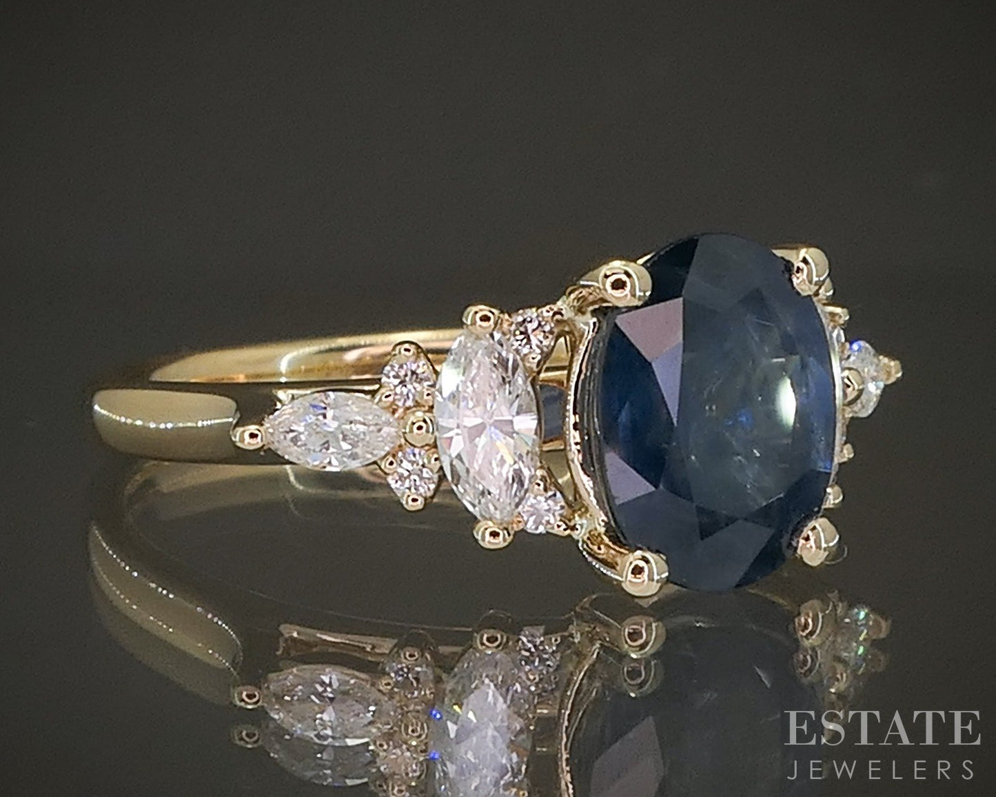 New 14k Yellow Gold 2.42ct Oval Blue Sapphire Engagement Ring p23522