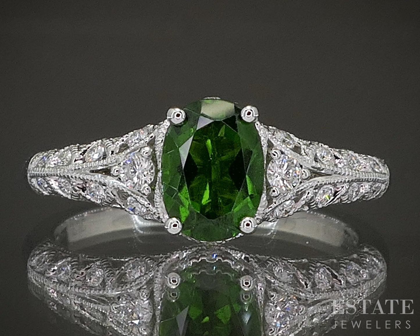 New 14k White Gold 0.82ct Oval Chrome Diopside Diamond Engagement Ring p23520
