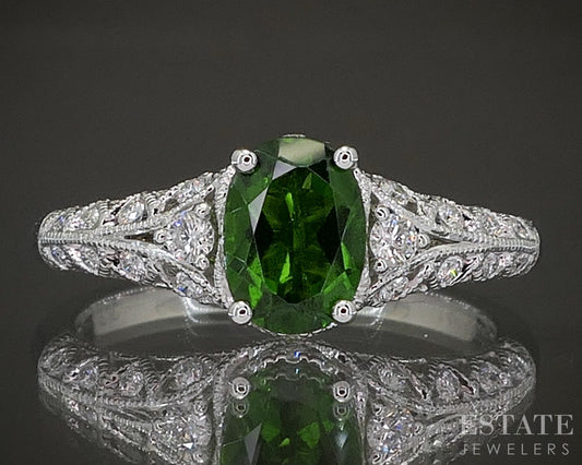 New 14k White Gold 0.82ct Oval Chrome Diopside Diamond Engagement Ring p23520