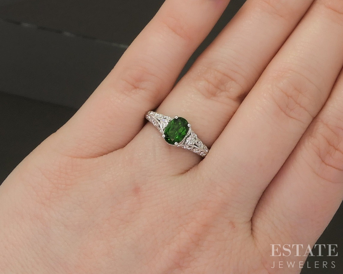 New 14k White Gold 0.82ct Oval Chrome Diopside Diamond Engagement Ring p23520