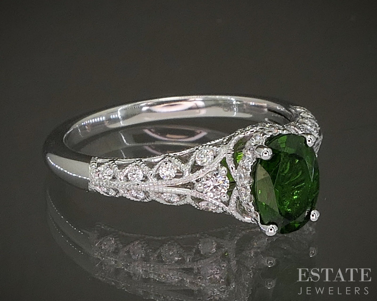 New 14k White Gold 0.82ct Oval Chrome Diopside Diamond Engagement Ring p23520