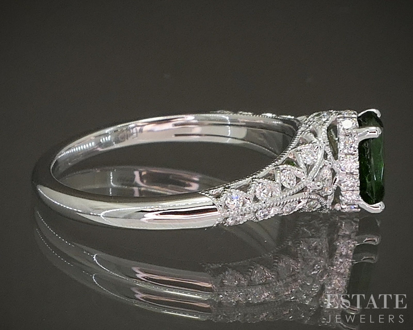 New 14k White Gold 0.82ct Oval Chrome Diopside Diamond Engagement Ring p23520