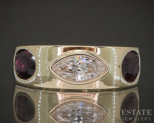 New 14k Yellow Gold .56ct Natural Marquise Diamond & Ruby Engagement Ring p23531