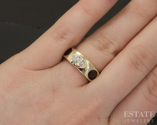 New 14k Yellow Gold .56ct Natural Marquise Diamond & Ruby Engagement Ring p23531