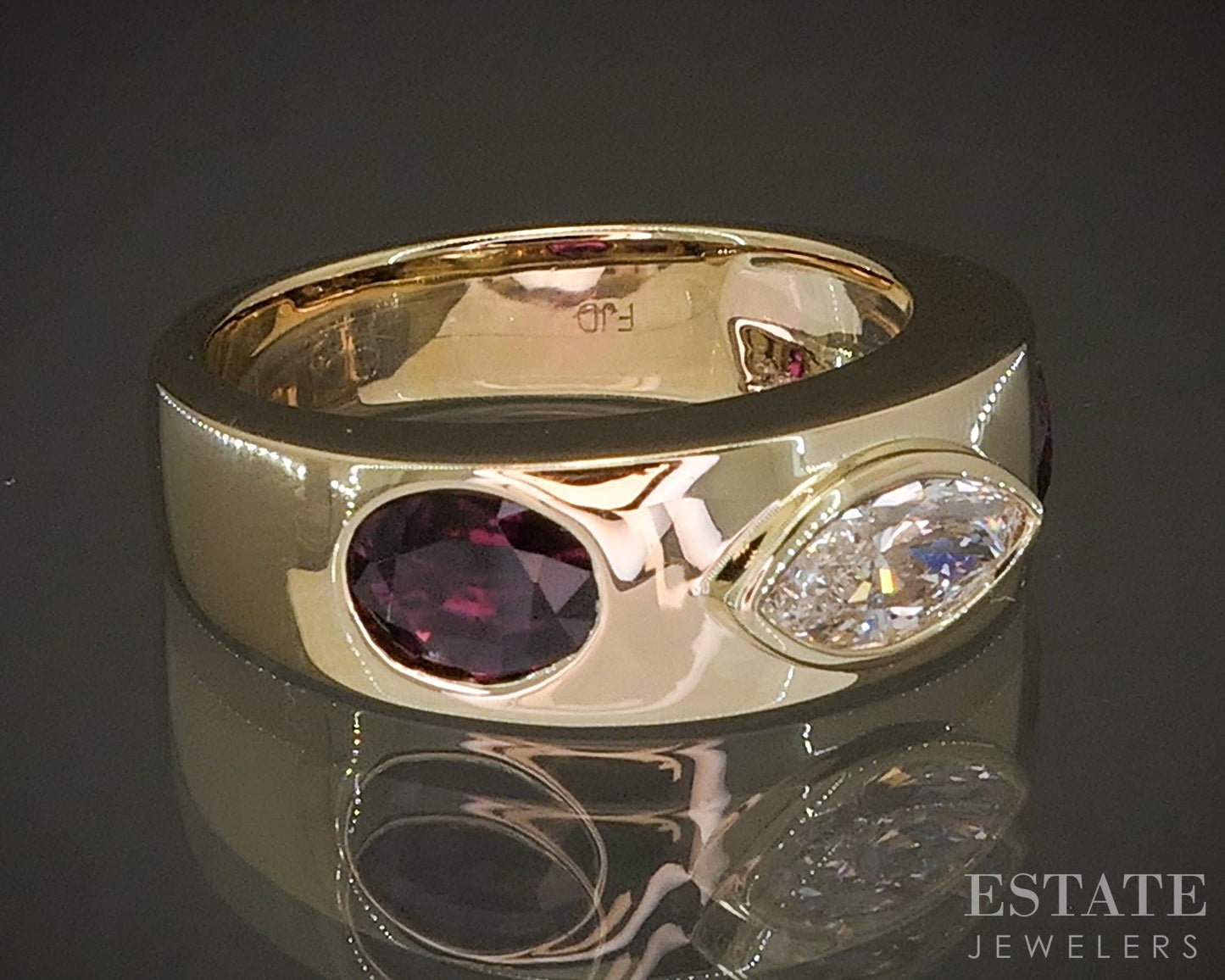 New 14k Yellow Gold .56ct Natural Marquise Diamond & Ruby Engagement Ring p23531