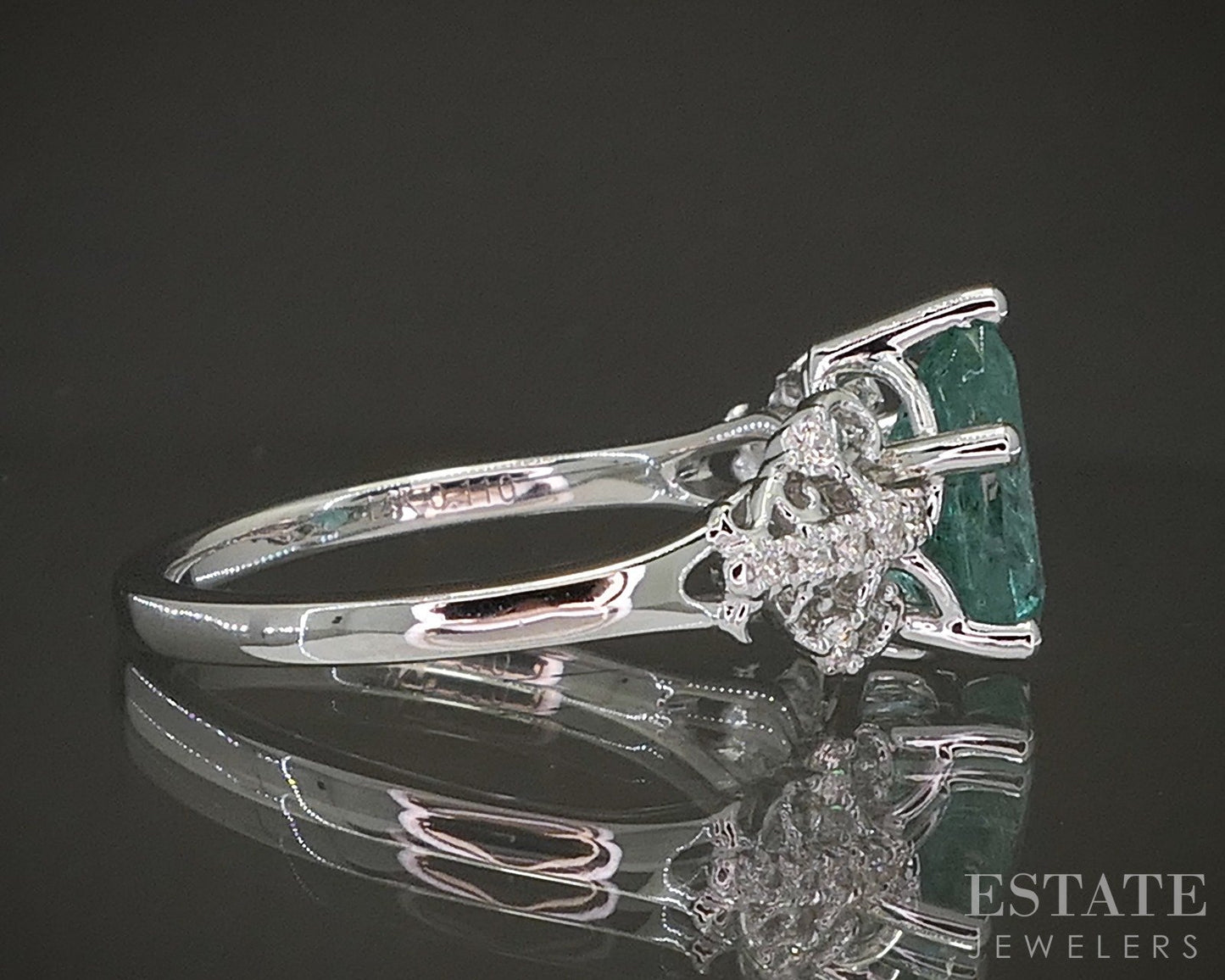 New 14k White Gold 1.43ct Natural Pear Emerald & Diamond Engagement Ring p23484
