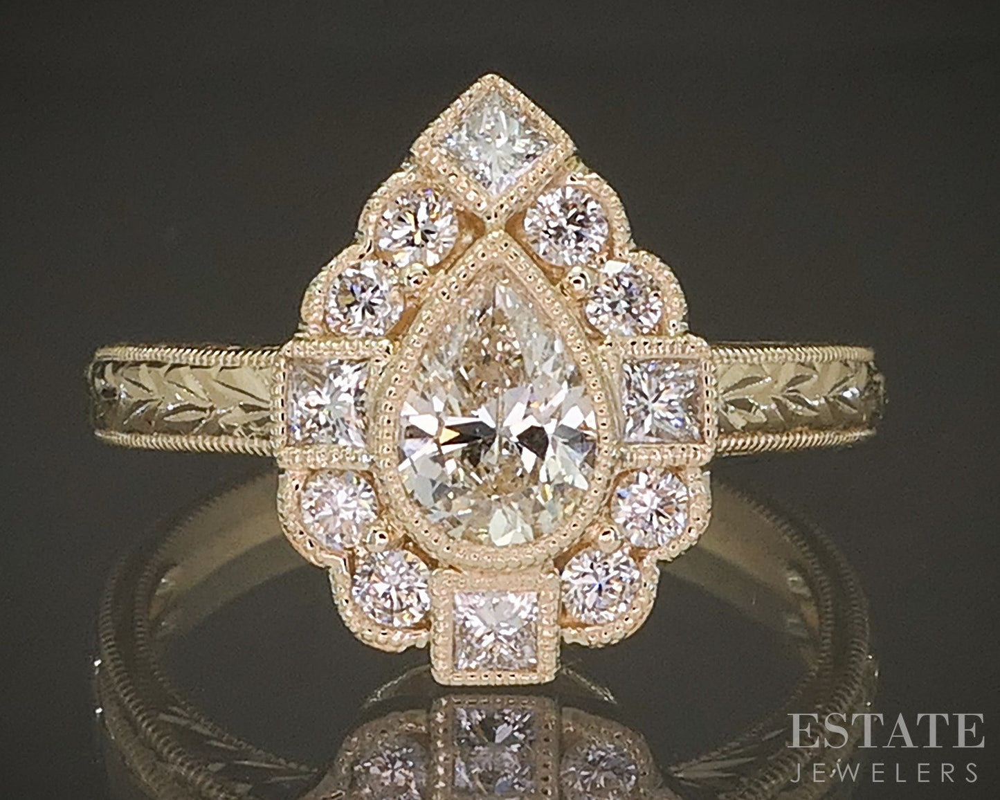 Estate Jewelers "Anne" Vintage Inspired Pear Diamond Engagement Ring p23485