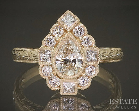 Estate Jewelers "Anne" Vintage Inspired Pear Diamond Engagement Ring p23485