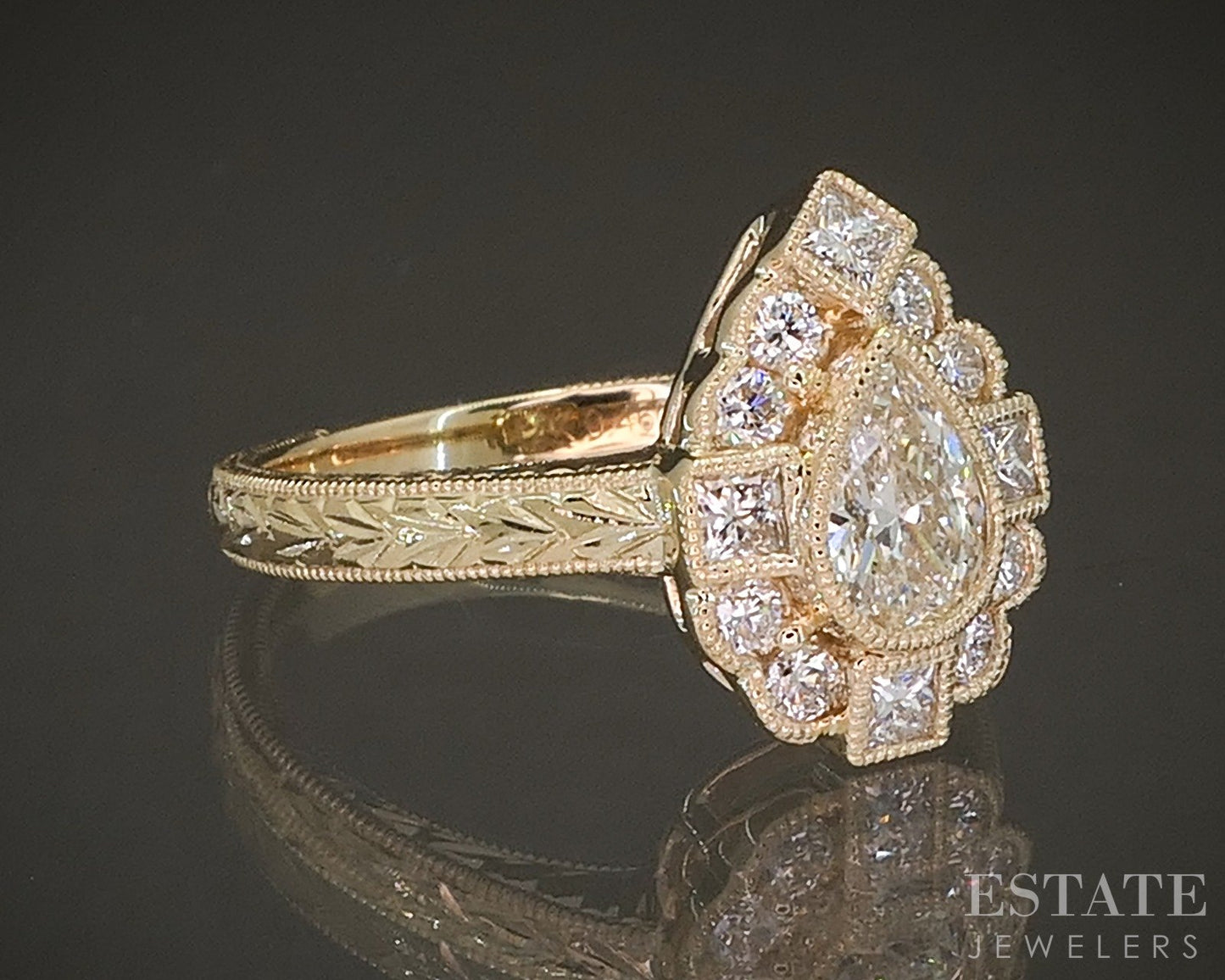 Estate Jewelers "Anne" Vintage Inspired Pear Diamond Engagement Ring p23485