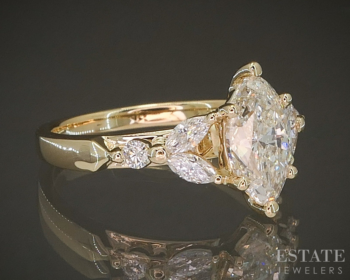Estate Jewelers "Catherine" Cathedral Marquise Diamond Engagement Ring p23503