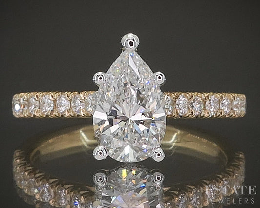 Estate Jewelers "Lucy" Cathedral 1.09ct Pear Diamond Engagement Ring p23499