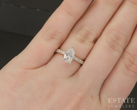 Estate Jewelers "Lucy" Cathedral 1.09ct Pear Diamond Engagement Ring p23499