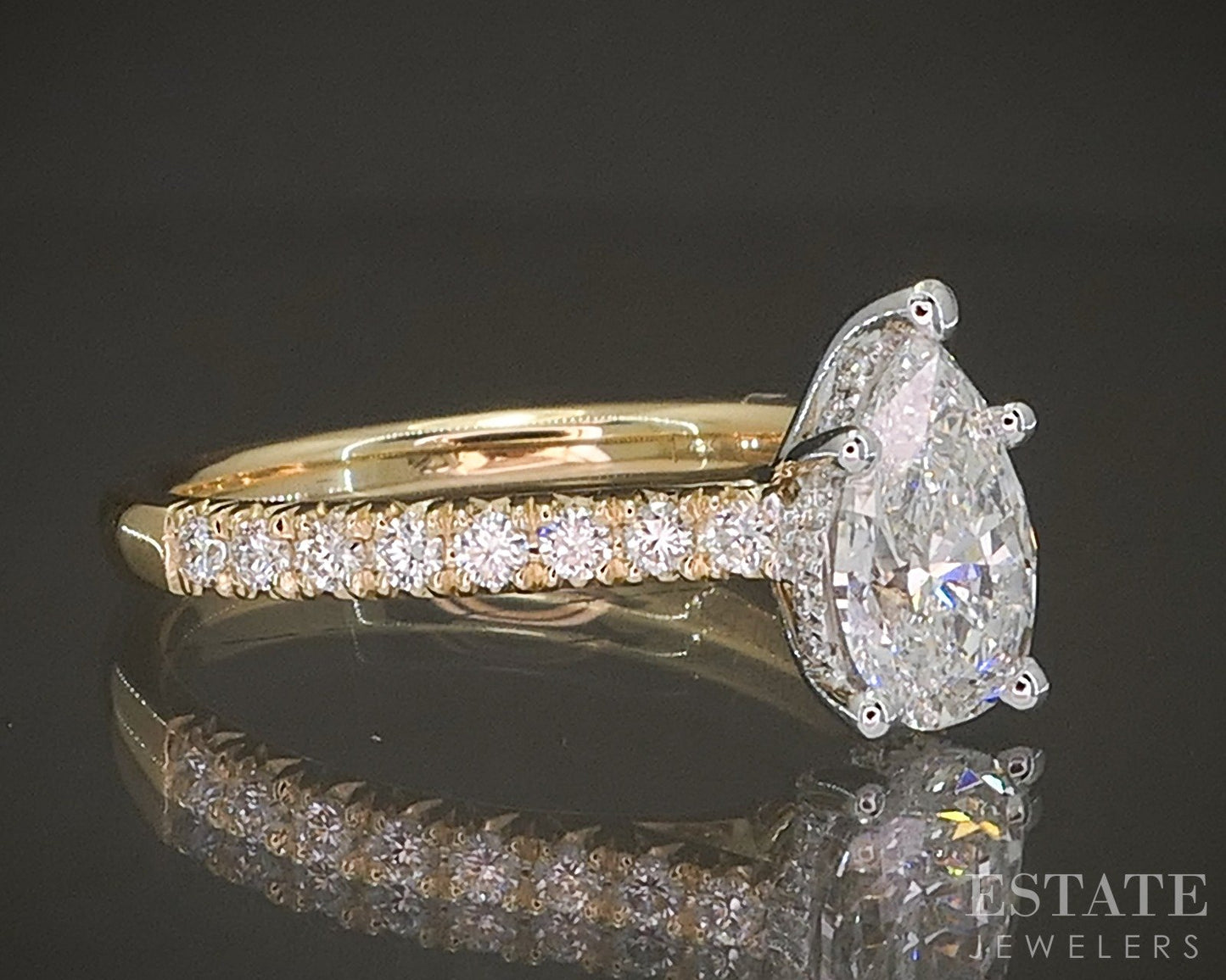 Estate Jewelers "Lucy" Cathedral 1.09ct Pear Diamond Engagement Ring p23499
