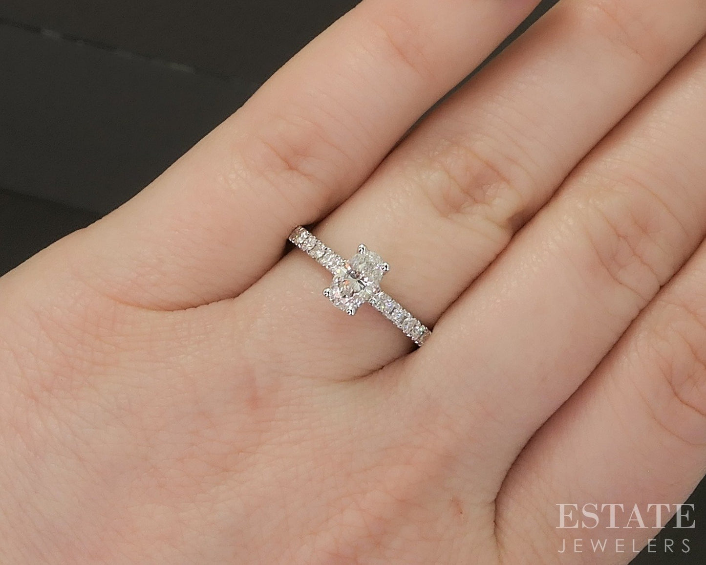 Estate Jewelers "Lucy" Cathedral 0.57ct Oval Diamond Engagement Ring p23499