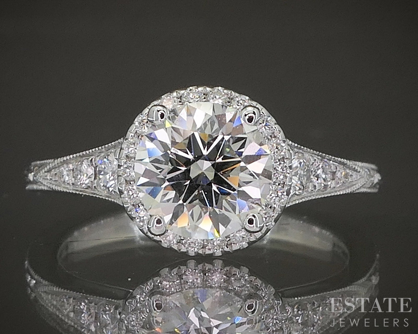 Estate Jewelers "Emma" Round Diamond Halo Engagement Ring p23521